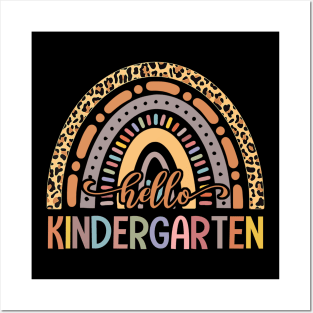 Hello Kindergarten Leopard Rainbow Back To School Posters and Art